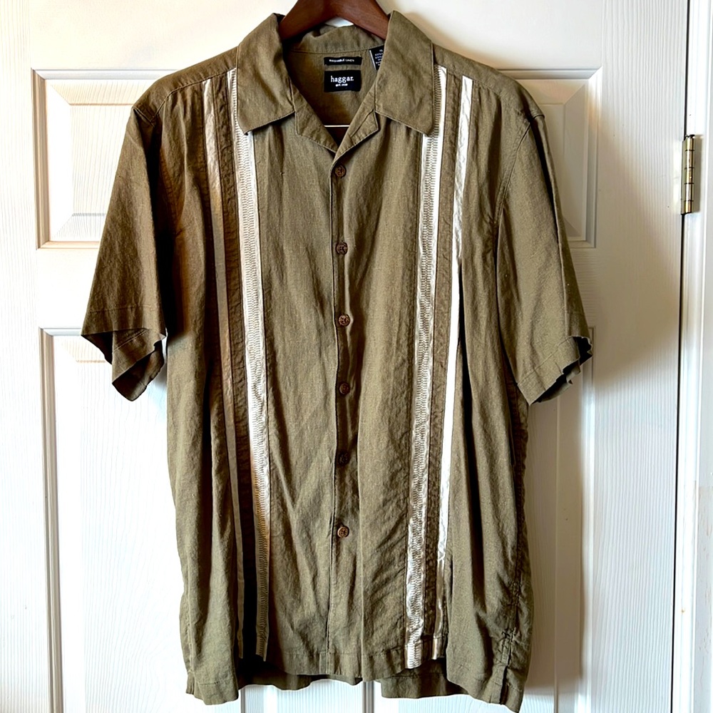Haggar XL green button up shirt